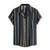 Retro Shirts for Men Button Up Short Sleeve 70S Vintage Stripes Dress Shirts Casual Summer Loose Fit Beach Tops Pocket view 1