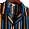 Retro Shirts for Men Button Up Short Sleeve 70S Vintage Stripes Dress Shirts Casual Summer Loose Fit Beach Tops Pocket view 3