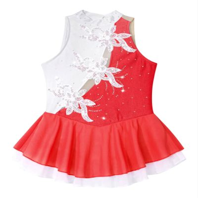 easyforever Kids Girls Long Sleeve Skirted Leotards Bodysuit Ballet Dance Dress Ballerina Figure Ice Skating Dress 005_Burgundy&White 8 Years