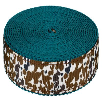 Country Brook Design - 7/8 Inch Cow Print Ribbon on 1 Inch Teal Nylon Webbing (10 Yards)