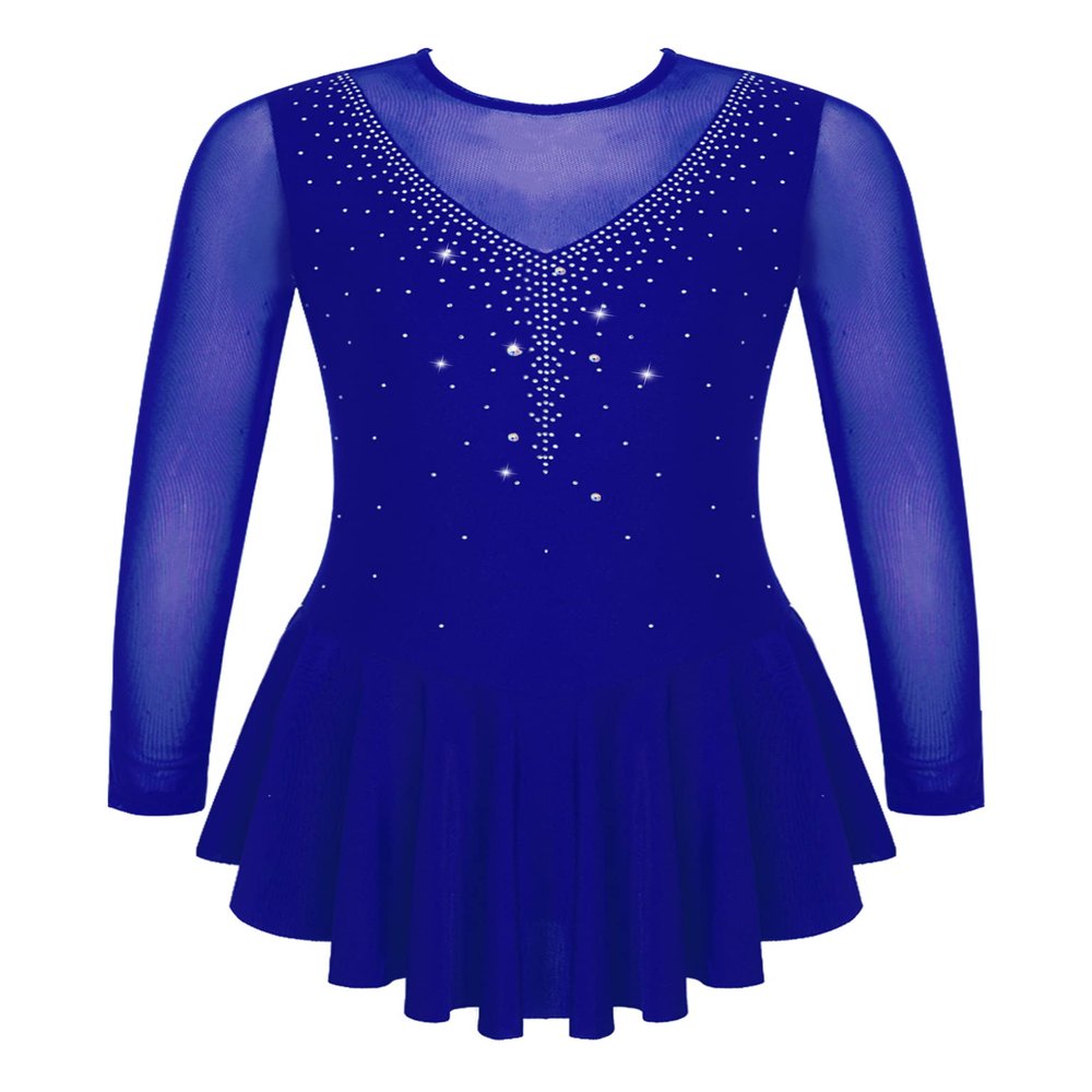VernLan Big Girls Mock Neck Roller Ice Figure Skating Dress Dance wear Competiton Costume Gymnastic Leotard Skirt Dark Blue 16 Years