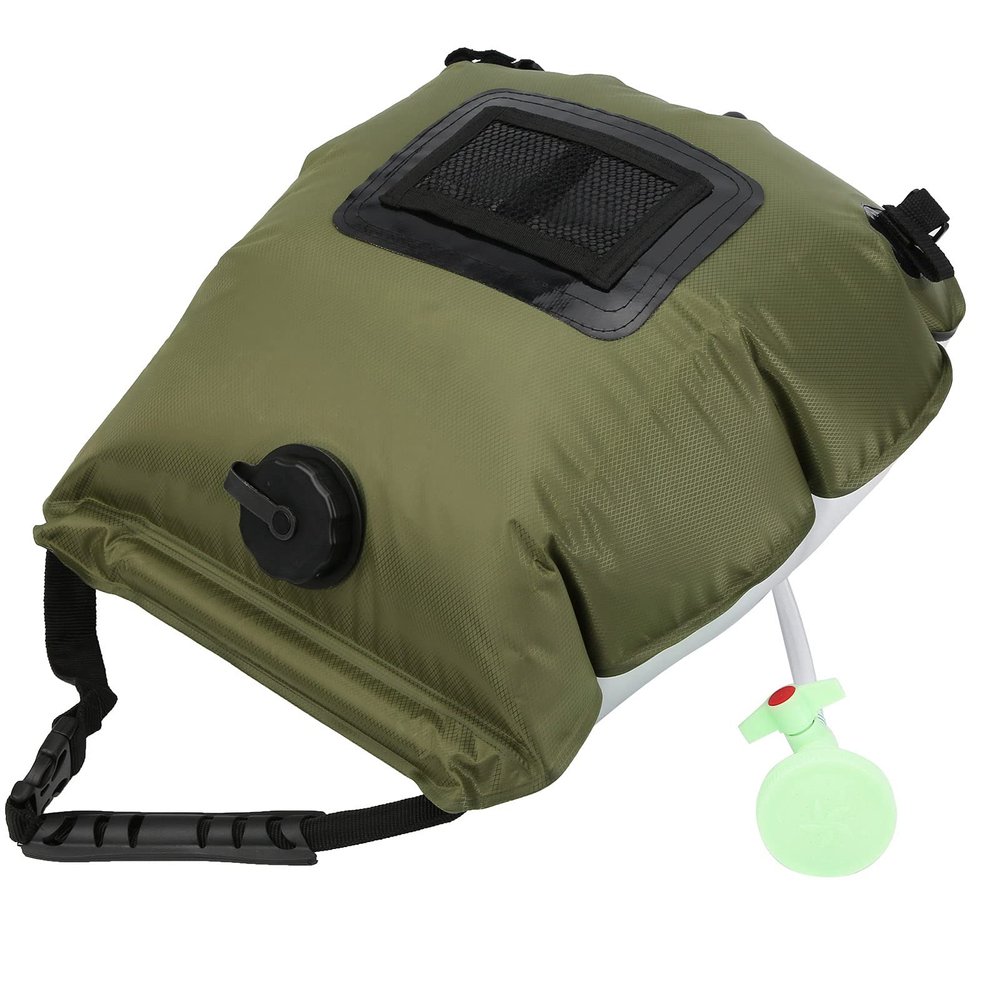 Luqeeg Outdoor Solar Heated Shower Bath Bag, Portable Water Storage Bags for Shower, 20 Liter Camping Shower Bag Kit with Thermomete, Storage Mesh Bag, Handle, Hose and Shower Nozzle