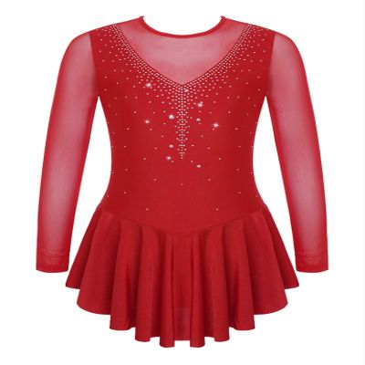 VernLan Big Girls Mock Neck Roller Ice Figure Skating Dress Dance wear Competiton Costume Gymnastic Leotard Skirt Hot Red 12 Years