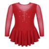 VernLan Big Girls Mock Neck Roller Ice Figure Skating Dress Dance wear Competiton Costume Gymnastic Leotard Skirt Hot Red 10 Years view 1