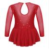 VernLan Big Girls Mock Neck Roller Ice Figure Skating Dress Dance wear Competiton Costume Gymnastic Leotard Skirt Hot Red 10 Years view 2