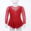 VernLan Big Girls Mock Neck Roller Ice Figure Skating Dress Dance wear Competiton Costume Gymnastic Leotard Skirt Hot Red 10 Years view 3