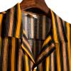 Retro Shirts for Men Button Up Short Sleeve 70S Vintage Stripes Dress Shirts Casual Summer Loose Fit Beach Tops Pocket view 3