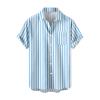 Mens Button Up Shirts Short Sleeve Vertical Striped Regular Fit Dress Shirts Casual Work Beach Big and Tall Stylish Tops Blue view 1