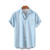 Mens Button Up Shirts Short Sleeve Vertical Striped Regular Fit Dress Shirts Casual Work Beach Big and Tall Stylish Tops Blue view 3