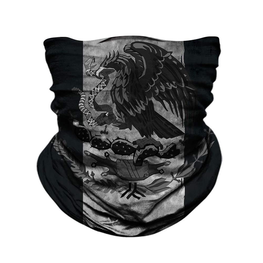 DHSOU Mexico Flag Face Neck Gaiter Tube Magic Scarf Headband Multi-Used Headwear UV Bandana Balaclava Headwrap (Blackout Mexican Flag)