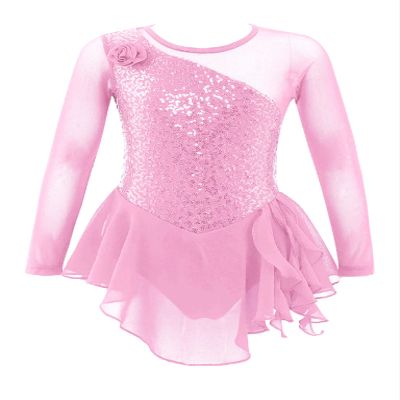VernLan Girls Glittery Mesh Spliced Figure Ice Skating Dress Competition Dance Costumes Leotard Ballet Tutu Skirt Light Pink 10 Years