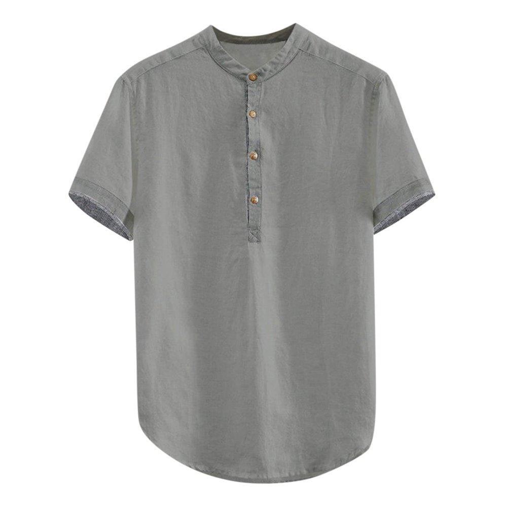 QWENTMTNTY Mens Linen Shirts Henley 3/4 Sleeve Casual Cotton T-Shirt Regular-Fit Button Up Lightweight Beach Yoga Tunic Tops Gray