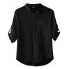 QWENTMTNTY Mens Button Down Shirt Cotton Linen Summer Rolled 3/4 Sleeve T-Shirts Regular Fit Solid Beach Work Casual Blouses Black view 1