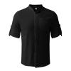QWENTMTNTY Mens Button Down Shirt Cotton Linen Summer Rolled 3/4 Sleeve T-Shirts Regular Fit Solid Beach Work Casual Blouses Black view 2