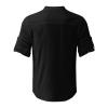 QWENTMTNTY Mens Button Down Shirt Cotton Linen Summer Rolled 3/4 Sleeve T-Shirts Regular Fit Solid Beach Work Casual Blouses Black view 3