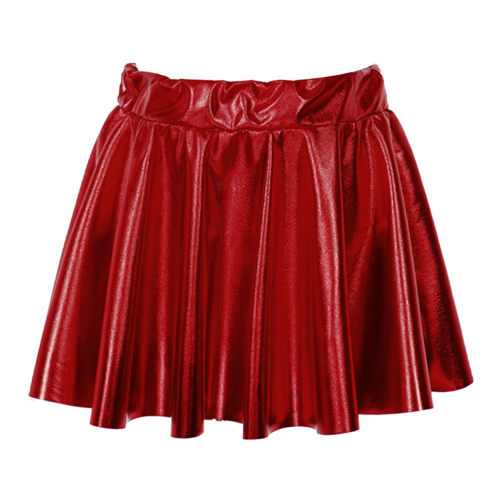 Jhaoyu Kids Girls Shiny Metallic Dance Skirt Disco Jazz Hip Hop Pleated Flared Skater Skirt School Athletic Scooter Dancewear Red 2-4 Years