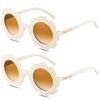 Landhoow 2 Pcs Kids Round Sunglasses - Flower Girl Proposal Gift Cute Glasses for Outdoor Beach Party (White, Flower) view 1