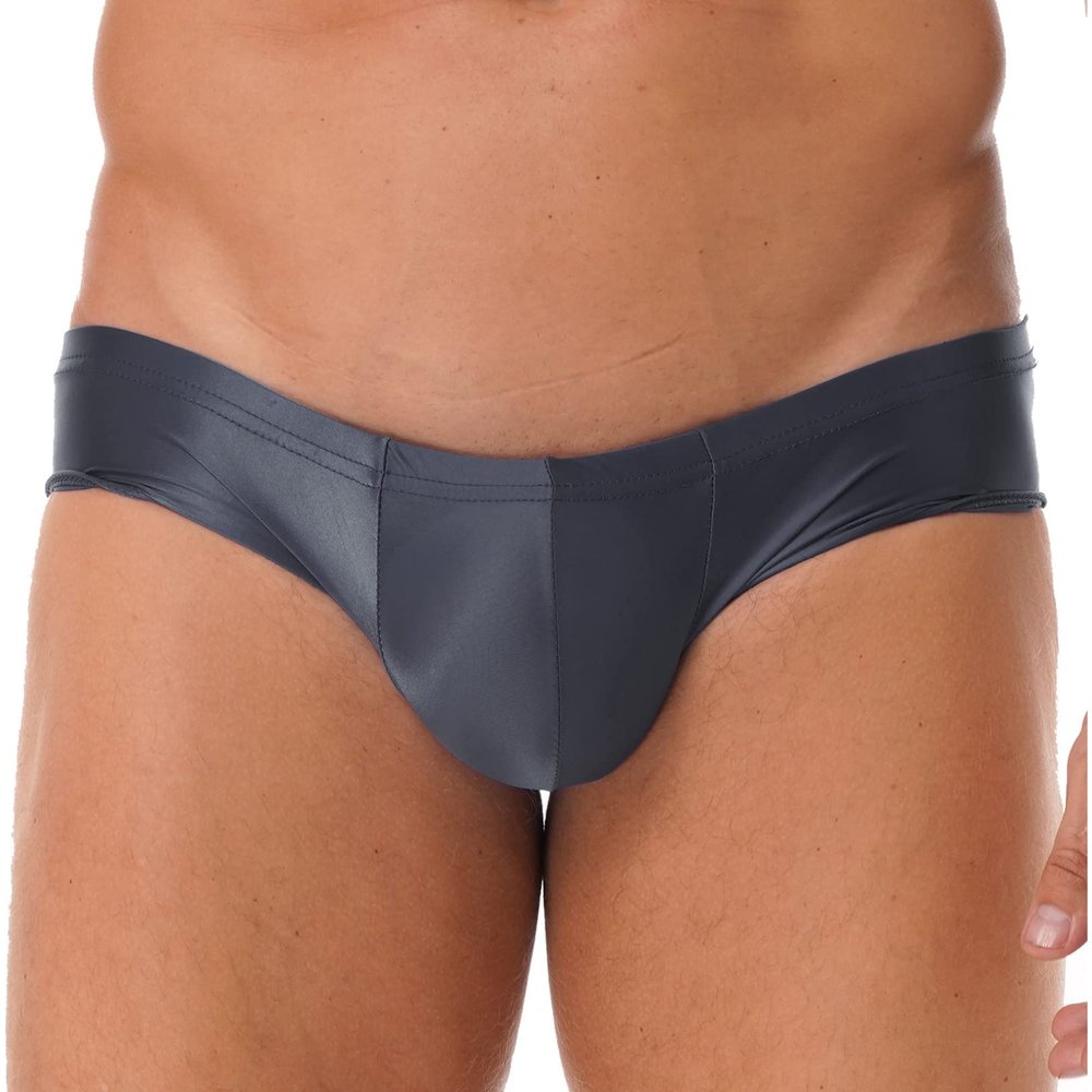 Freebily Men's Low Rise Bikini Briefs Underpants Underwear Sexy Shiny Oily Panties Swimwear Grey Medium