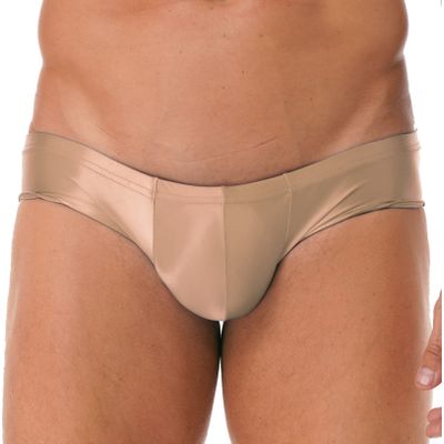 Hularka Men's Shiny Oil Low Rise Bikini Briefs Bulge Pouch Panties Seamless Swim Trunks Swimwear Coffee X-Large