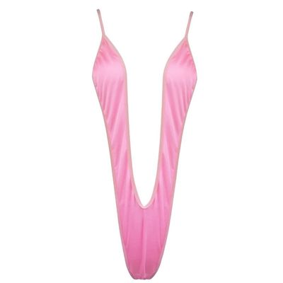 Vxuxlje Women's Micro Bikini Swim Bra Mini V-String Thong Sling One Piece Monokini Bathing Suits Pink One Size