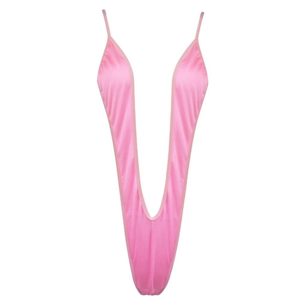 Vxuxlje Women's Micro Bikini Swim Bra Mini V-String Thong Sling One Piece Monokini Bathing Suits Pink One Size