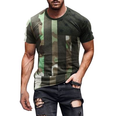 Mens Summer American Flag T Shirt Short Sleeve Slim Fit Camp Shirts Camouflage Print Soldier Workout Hiking Athletic Tees