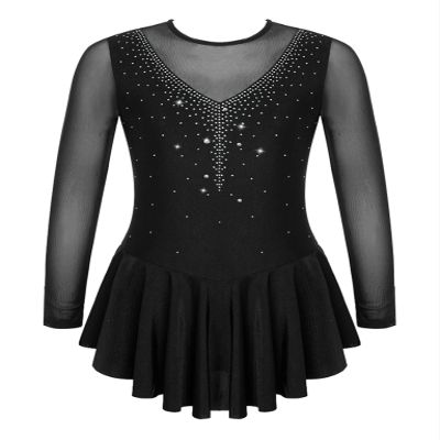 VernLan Big Girls Mock Neck Roller Ice Figure Skating Dress Dance wear Competiton Costume Gymnastic Leotard Skirt Shinny Black 8 Years