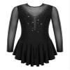 VernLan Big Girls Mock Neck Roller Ice Figure Skating Dress Dance wear Competiton Costume Gymnastic Leotard Skirt Shinny Black 8 Years view 1