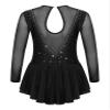 VernLan Big Girls Mock Neck Roller Ice Figure Skating Dress Dance wear Competiton Costume Gymnastic Leotard Skirt Shinny Black 8 Years view 2