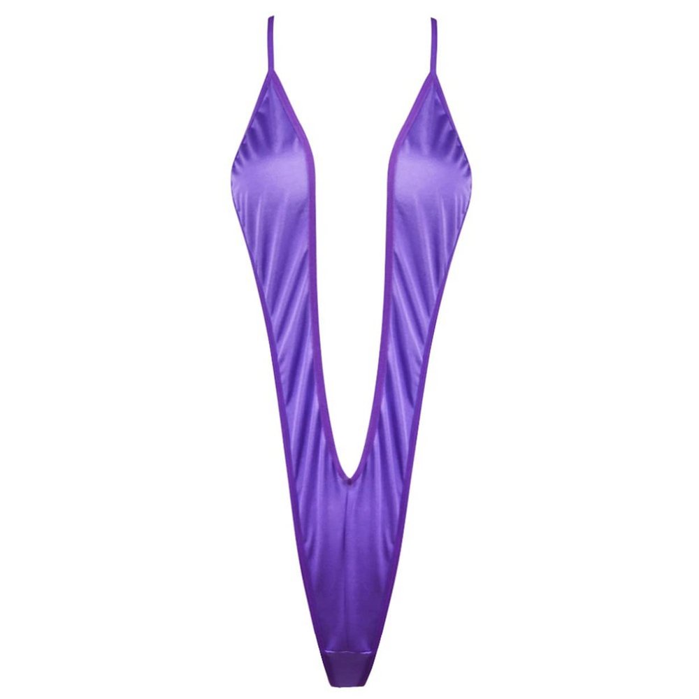 Vxuxlje Women's Micro Bikini Swim Bra Mini V-String Thong Sling One Piece Monokini Bathing Suits Purple One Size