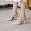 LUXINYU,Women Pointed Toe Heels French Elegant Ladies Rhinestone Pumps,Strap Chunky Heeled Dress Shoes Comfort Work Shoes,Apricot,8.5 view 4