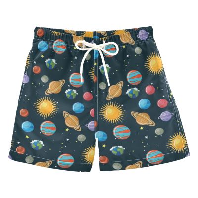 Solar System Planets Space Boys Swim Trunks Toddler Boy Swimsuit Quick Dry Boys Bathing Suits for Boys Adjustable Waist Beach Board Shorts for Kids, Black, 3T