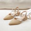 LUXINYU,Women Pointed Toe Heels French Elegant Ladies Rhinestone Pumps,Strap Chunky Heeled Dress Shoes Comfort Work Shoes,Khaki,9 view 2