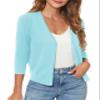 Urban CoCo Women's 3/4 Sleeve Shrugs Open Front Cropped Sweater Caidigan (Light Blue, XL) view 1