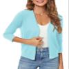 Urban CoCo Women's 3/4 Sleeve Shrugs Open Front Cropped Sweater Caidigan (Light Blue, XL) view 2