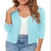 Urban CoCo Women's 3/4 Sleeve Shrugs Open Front Cropped Sweater Caidigan (Light Blue, XL) view 3