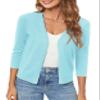 Urban CoCo Women's 3/4 Sleeve Shrugs Open Front Cropped Sweater Caidigan (Light Blue, XL) view 4