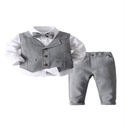 Abolai Baby Boys' 3 Piece Vest Set with White Shirt,Vest and Pant (Grey, 4 Years)