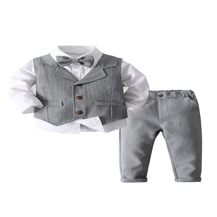 Abolai Baby Boys' 3 Piece Vest Set with White Shirt,Vest and Pant (Grey, 4 Years)