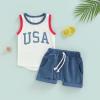 Hoanselay Toddler Infant Baby Boy 4th of July Shorts Set USA Sleeveless Tank Tops T Shirt and Solid Shorts Outfit Clothes (C-red white and blue, 12-18 Months) view 2