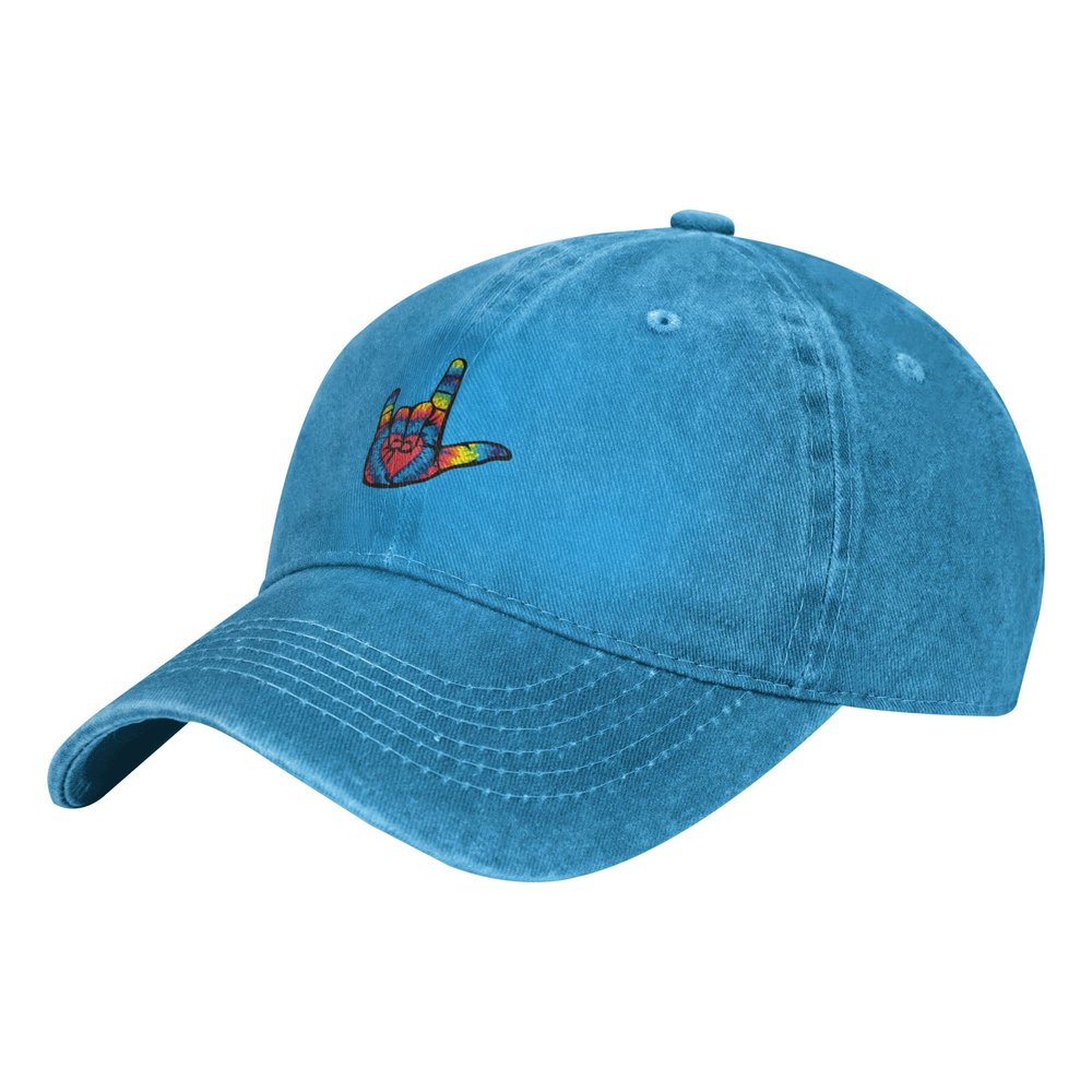 ASL I Love You Sign Language Unisex Adult Baseball Hat Sports Outdoor Cowboy Cap for Men and Women Snapback Blue