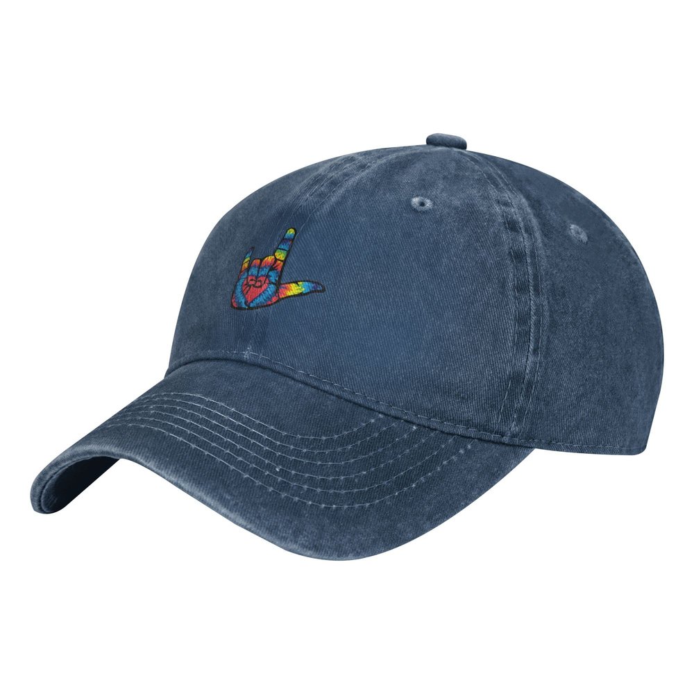 ASL I Love You Sign Language Unisex Adult Baseball Hat Sports Outdoor Cowboy Cap for Men and Women Snapback Navy