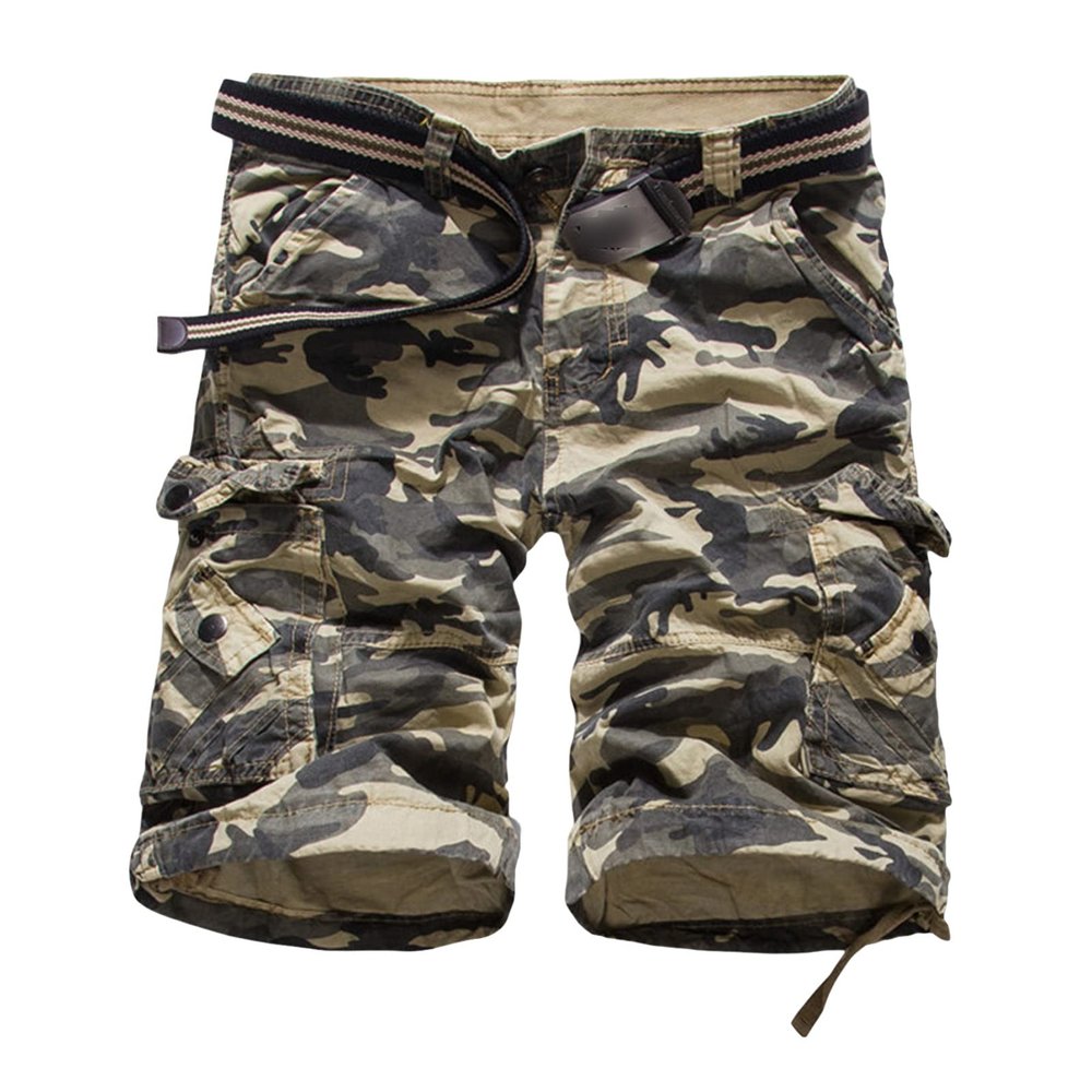 Maiyifu-GJ Men's Camo Multi Pocket Shorts Relaxed Fit Camouflage Cotton Cargo Shorts Casual Outdoor Military Short Pants (Yellow,29)