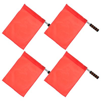 4PCS Referee Flags, Red Hand Signal Flags with Stainless Steel Pole, 17.71 X 14.17 Inches, for Match Use
