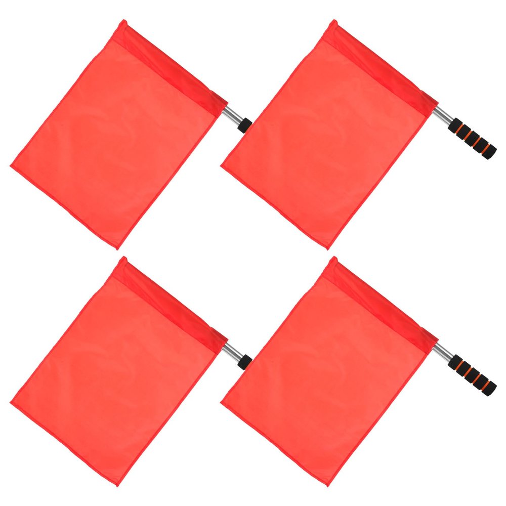 4PCS Referee Flags, Red Hand Signal Flags with Stainless Steel Pole, 17.71 X 14.17 Inches, for Match Use