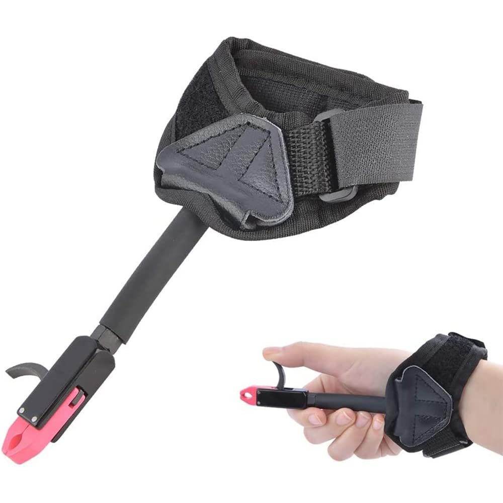 AMEYXGS Archery Bow Release Aids Youth Bow Release Trigger Quick Release Wrist Release Adjustable Nylon Strap for Right Left Handed Children Junior Kids (Pink)