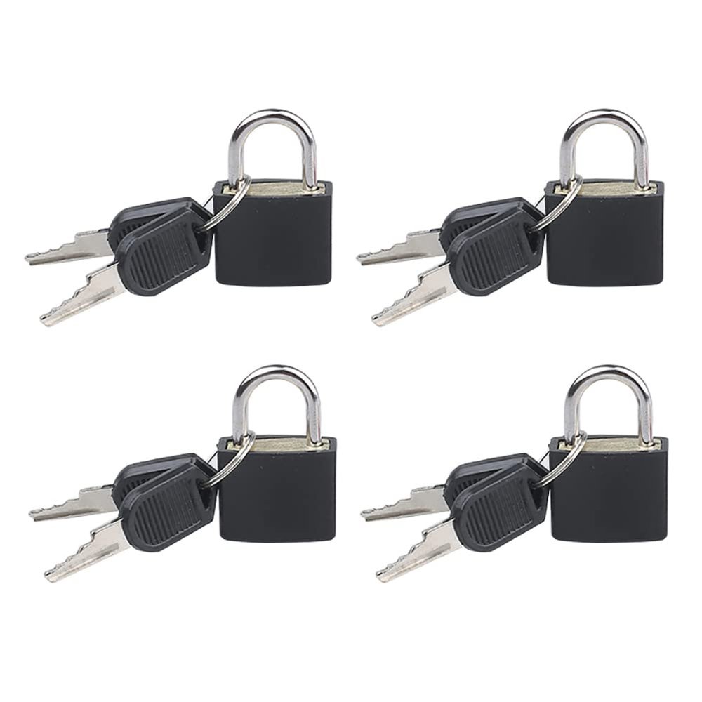 4 Pcs Small Metal Luggage Padlocks Mini Suitcase Locks Classroom Matching Game Locks with Keys for School Gym Black