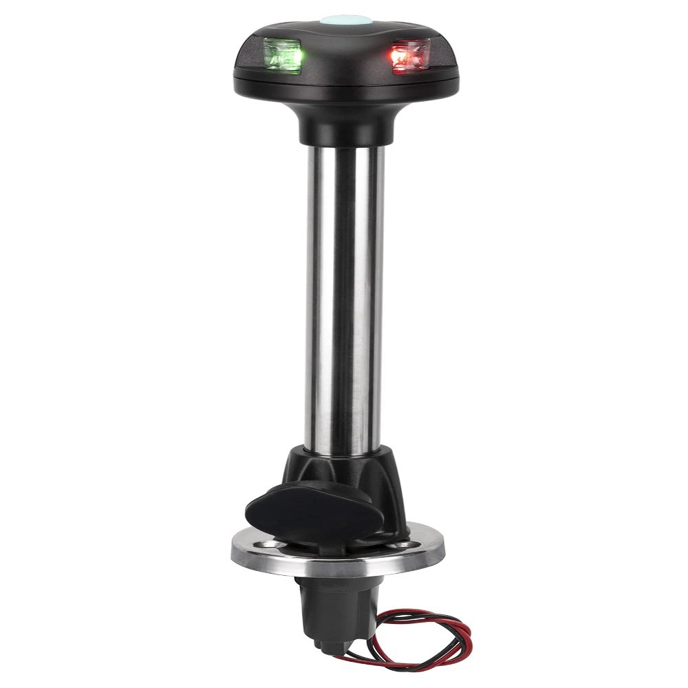 MARINE SYSTEM LED Bi-Color Navigation Bow Light Red and Green LED with White Work Light for Boat Pontoon Yacht Skeeter with 2-Pin Standard Pole, 12 with Base
