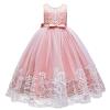 Flower Girl Lace Dress for Kids Wedding Bridesmaid Pageant Party Formal Long Maxi Gown Big Little Princess First Communion Birthday Dance Prom Sequins Bowknot Puffy Tulle Dresses Pink 9-10 Years view 1