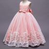 Flower Girl Lace Dress for Kids Wedding Bridesmaid Pageant Party Formal Long Maxi Gown Big Little Princess First Communion Birthday Dance Prom Sequins Bowknot Puffy Tulle Dresses Pink 9-10 Years view 2